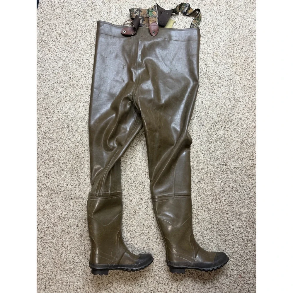 Northwest Territory Vintage Waders‎ Mens Green Rubber Camo Suspenders
